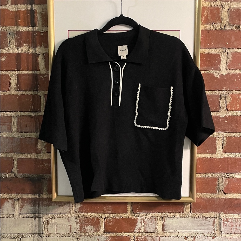 Maeve Black Polo with White Contrast Trim